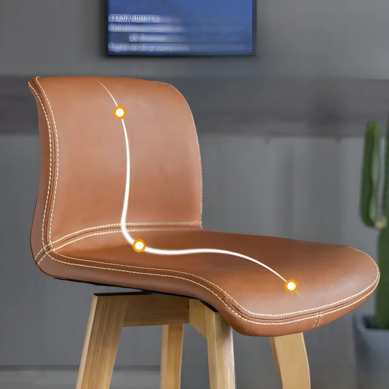 Tabouret de bar pivotant en cuir avec dossier et pieds en bois – Tabouret de bar moderne 360° pour îlot de cuisine et bar à domicile | Restfield